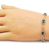 Pulsera Tennis 03.196.0017.07 Oro Laminado, Diseño de Cluster, con Zirconia Cubica Verde y Blanca, Pulido, Dorado