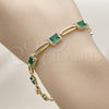 Pulsera Tennis 03.196.0017.07 Oro Laminado, Diseño de Cluster, con Zirconia Cubica Verde y Blanca, Pulido, Dorado