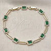 Pulsera Tennis 03.196.0017.07 Oro Laminado, Diseño de Cluster, con Zirconia Cubica Verde y Blanca, Pulido, Dorado