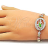 Pulsera Tennis 03.196.0023.07 Oro Laminado, Diseño de San Judas y Corazón, con Blanca Zirconia Cubica, Pulido, Tres Tonos (Thickness, 8 Inches Length)