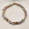 Pulsera Solida 03.196.0026.08 Oro Laminado, Diseño de Besos y Abrazos, Mate, Tres Tonos (Thickness, 8 Inches Length)