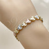 Pulsera Solida 03.196.0027.07 Oro Laminado, Diseño de Corazón, Diamantado, Tres Tonos (Thickness, 7 Inches Length)