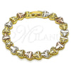 Pulsera Solida 03.196.0027.07 Oro Laminado, Diseño de Corazón, Diamantado, Tres Tonos (Thickness, 7 Inches Length)