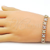 Pulsera Solida 03.196.0028.07 Oro Laminado, Diseño de Trébol de Cuatro Hojas, Diamantado, Tres Tonos (Thickness, 8 Inches Length)