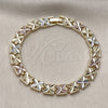 Pulsera Solida 03.196.0028.07 Oro Laminado, Diseño de Trébol de Cuatro Hojas, Diamantado, Tres Tonos (Thickness, 8 Inches Length)