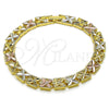 Pulsera Solida 03.196.0028.07 Oro Laminado, Diseño de Trébol de Cuatro Hojas, Diamantado, Tres Tonos (Thickness, 8 Inches Length)