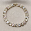 Pulsera Solida 03.196.0030.07 Oro Laminado, Diseño de Corazón, Diamantado, Tres Tonos (Thickness, 7 Inches Length)