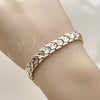 Pulsera Solida 03.196.0032.07 Oro Laminado, Diseño de Flor, Diamantado, Tres Tonos (08 MM Thickness, 7 Inches Length)
