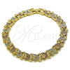 Pulsera Solida 03.196.0034.07 Oro Laminado, Diseño de Corazón, Diamantado, Tres Tonos (08 MM Thickness, 8 Inches Length)