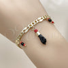 Pulsera de Dije 03.213.0418.07 Oro Laminado, Diseño de Mano de Figa y Cubana, Diseño de Mano de Figa, con Cristal Negro y Granate, Pulido, Dorado