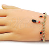 Pulsera de Dije 03.213.0419.07 Oro Laminado, Diseño de Mano de Figa y Miami Cubana, Diseño de Mano de Figa, con Cristal Negro y Granate, Pulido, Dorado