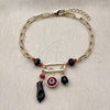 Pulsera de Dije 03.213.0420.07 Oro Laminado, Diseño de Mano de Figa y Ojo Griego, Diseño de Mano de Figa, con Cristal Negro y Granate, Pulido, Dorado