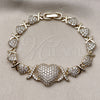 Pulsera Elegante 03.283.0546.07 Oro Laminado, Diseño de Besos y Abrazos y Corazón, con Blanca Zirconia Cubica, Pulido, Tono Dorado (Thickness, 8 Inches Length)