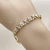 Pulsera Elegante 03.266.0062.07 Oro Laminado, Diseño de Besos y Abrazos y Corazón, con Blanca Zirconia Cubica, Pulido, Tono Dorado (08 MM Thickness, 8 Inches Length)