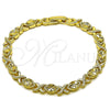 Pulsera Solida 03.213.0422.07 Oro Laminado, Diseño de Besos y Abrazos, Diamantado, Dorado