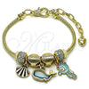 Pulsera de Dije 03.442.0004.07 Oro Laminado, Diseño de Concha y Delfín, con Blanca Cristal, Esmaltado Turquesa, Tono Dorado (Thickness, 7 Inches Length)