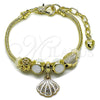 Pulsera de Dije 03.442.0007.07 Oro Laminado, Diseño de Concha, con Zirconia Cubica Blanca, Esmaltado Blanco, Dorado