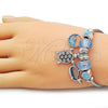 Aro Individual 07.442.0007 Acero Inoxidable, Diseño de Tortuga y Delfín, con Light Turquoise and Blanca Cristal, Pulido, Tono Plateado (03 MM Thickness, One size fits all)