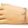 Pulsera de Dije 03.283.0552.07 Oro Laminado, Diseño de Corazon y Miami Cubana, Diseño de Corazon, con Zirconia Cubica Blanca y Micro PaveBlanca, Pulido, Dorado