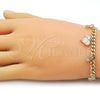 Pulsera de Dije 03.283.0553.07 Oro Laminado, Diseño de Corazón y Miami Cubana, con Blanca Zirconia Cubica, Pulido, Tono Dorado (05 MM Thickness, 7 Inches Length)
