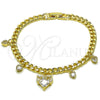 Pulsera de Dije 03.283.0553.07 Oro Laminado, Diseño de Corazón y Miami Cubana, con Blanca Zirconia Cubica, Pulido, Tono Dorado (05 MM Thickness, 7 Inches Length)