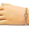 Pulsera Elegante 03.283.0557.07 Oro Laminado, Diseño de Corazon y Miami Cubana, Diseño de Corazon, con Micro Pave Blanca, Pulido, Dorado