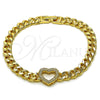 Pulsera Elegante 03.283.0557.07 Oro Laminado, Diseño de Corazon y Miami Cubana, Diseño de Corazon, con Micro Pave Blanca, Pulido, Dorado