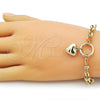 Pulsera de Dije 03.213.0425.07 Oro Laminado, Diseño de Corazon y Rolo, Diseño de Corazon, Pulido, Dorado