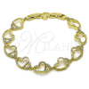 Pulsera Tennis 03.213.0427.08 Oro Laminado, Diseño de Corazón, con Blanca Zirconia Cubica, Pulido, Tono Dorado (10 MM Thickness, 8 Inches Length)