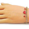 Pulsera Elegante 03.213.0429.07 Oro Laminado, Diseño de Corazón y Paperclip, Esmaltado Rojo, Tono Dorado (Thickness, 7 Inches Length)