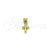 Dije Religioso 05.213.0193 Oro Laminado, Diseño de Cruz, con Zirconia Cubica Blanca, Pulido, Dorado