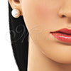 Arete Dormilona 02.282.0116 Oro Laminado, Diseño de Bola, con Madre Perla Marfil, Pulido, Tono Dorado