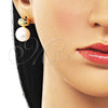 Arete Dormilona 02.282.0122 Oro Laminado, Diseño de Bola, con Marfil Perla, Pulido, Tono Dorado