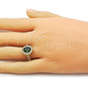 Anillo Multi Piedra 01.424.0003.2 Oro Laminado, Diseño de Cluster, con Zirconia Cubica Verde y Blanca, Pulido, Dorado