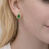 Arete Dormilona 02.156.0741.2 Oro Laminado, Diseño de Gota y Cluster, con Verde and Blanca Zirconia Cubica, Pulido, Tono Dorado