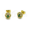 Arete Dormilona 02.156.0745.2 Oro Laminado, Diseño de Cluster, con Verde Zirconia Cubica and Blanca Micro Pave, Pulido, Tono Dorado