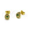 Arete Dormilona 02.156.0746.2 Oro Laminado, Diseño de Gota y Cluster, con Verde Zirconia Cubica and Blanca Micro Pave, Pulido, Tono Dorado