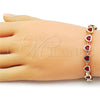 Pulsera Tennis 03.266.0063.07 Oro Laminado, Diseño de Corazon, con Zirconia Cubica Granate, Pulido, Dorado