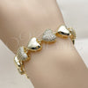 Pulsera Tennis 03.266.0065.08 Oro Laminado, Diseño de Corazón, con Blanca Zirconia Cubica, Pulido, Tono Dorado (Thickness, 8 Inches Length)