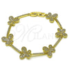 Pulsera Tennis 03.266.0074.07 Oro Laminado, Diseño de Mariposa, con Zirconia Cubica Blanca, Pulido, Dorado