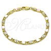 Pulsera Elegante 03.213.0432.08 Oro Laminado, Diseño de Mariner, Diamantado, Tres Tonos (04 MM Thickness, 8 Inches Length)
