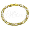 Pulsera Básica 03.213.0433.08 Oro Laminado, Diseño de Mariner, Diamantado, Tres Tonos (06 MM Thickness, 8 Inches Length)