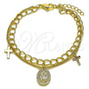 Pulsera de Dije 03.213.0434 Oro Laminado, Diseño de San Benito y Cruz, con Blanca Micro Pave, Pulido, Tono Dorado (19 MM Thickness, 7 Inches Length)