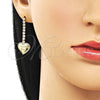 Arete Largo 02.213.0920 Oro Laminado, Diseño de Corazón y Amor, con Blanca Zirconia Cubica, Pulido, Tono Dorado