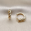 Argolla Huggie 02.195.0396.14 Oro Laminado, Diseño de Torcido, Pulido, Tono Dorado