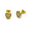 Arete Dormilona 02.283.0396 Oro Laminado, Diseño de Corazón y Baguette, con Blanca Zirconia Cubica, Pulido, Tono Dorado