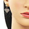 Arete Colgante 02.283.0404 Oro Laminado, Diseño de Corazon y Estrella, Diseño de Corazon, con Zirconia Cubica Blanca, Pulido, Dorado