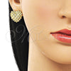 Arete Dormilona 02.282.0129 Oro Laminado, Diseño de Corazón, con Blanca Zirconia Cubica, Diamantado, Tono Dorado