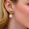 Arete Colgante 02.282.0131 Oro Laminado, Diseño de Corazón y Bola, con Marfil Perla, Pulido, Tono Dorado