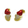 Arete Dormilona 02.282.0132 Oro Laminado, Diseño de Corazón, con Blanca Micro Pave, Esmaltado Rojo, Tono Dorado